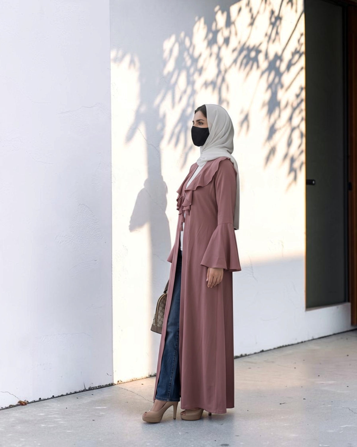 Ruffle Yoke Cardigan Abaya with Statement Bell Sleeves