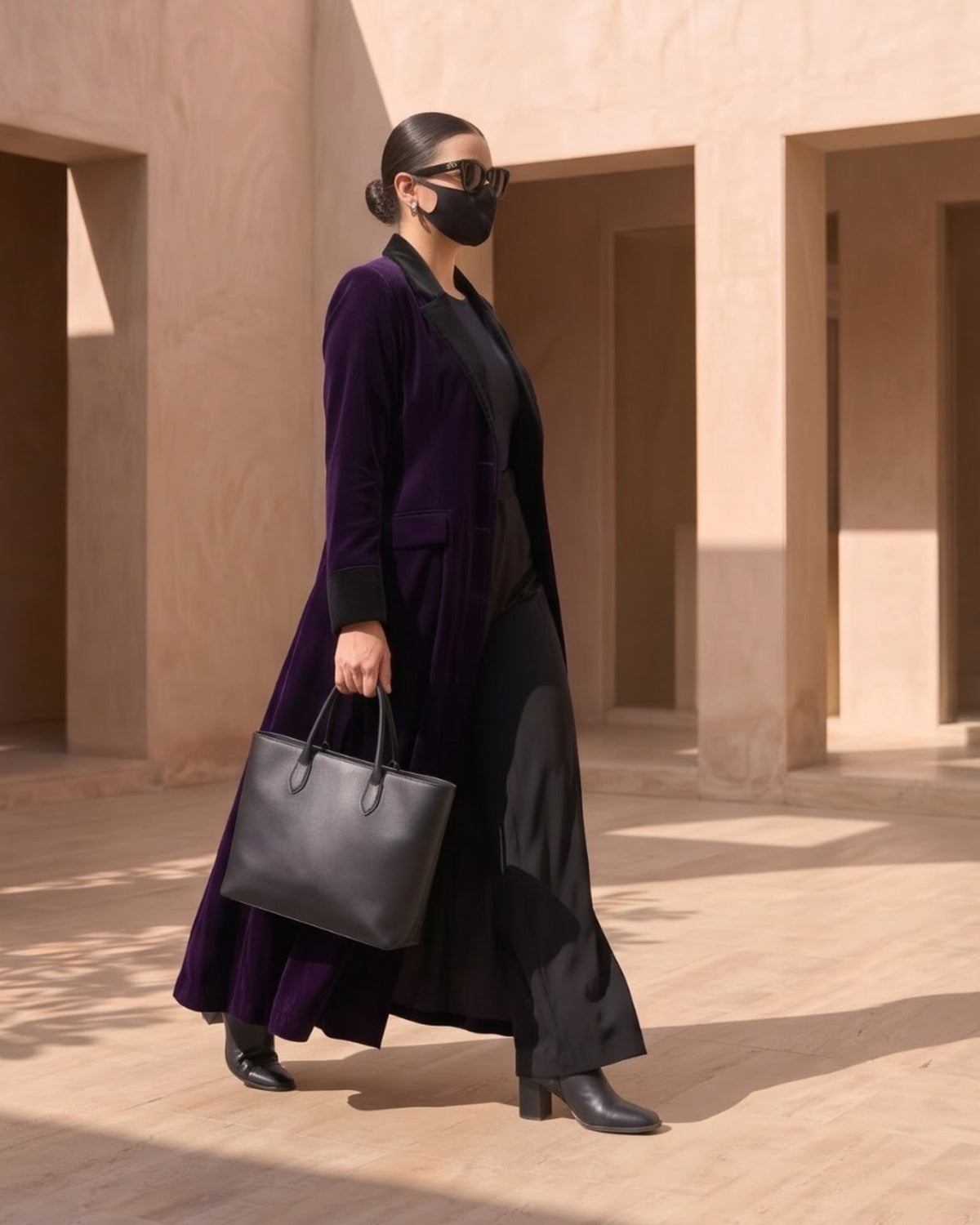 Velvet Coat Abaya with Contrast Lapels For Working Woman