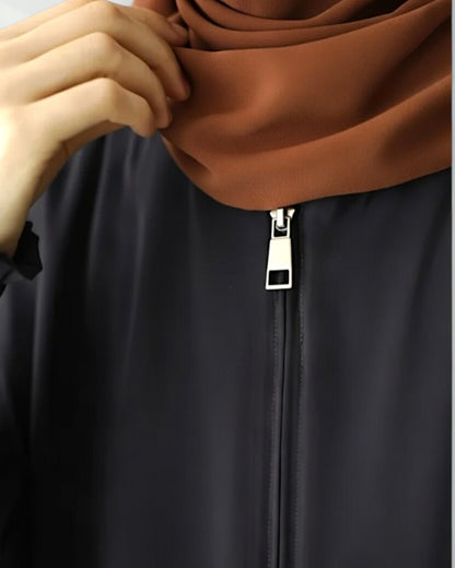 Front Open Kaftan Abaya in Premium Seltos Fabric with Full Zipper