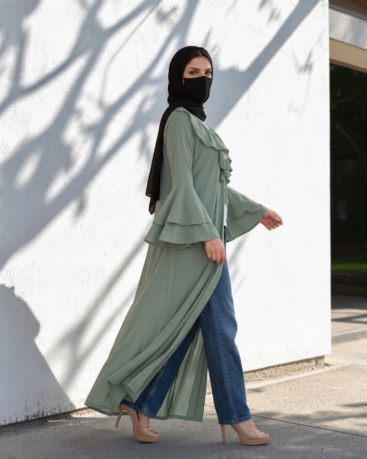 Layered Yoke Shrug for Abaya with Flared Bell Sleeves