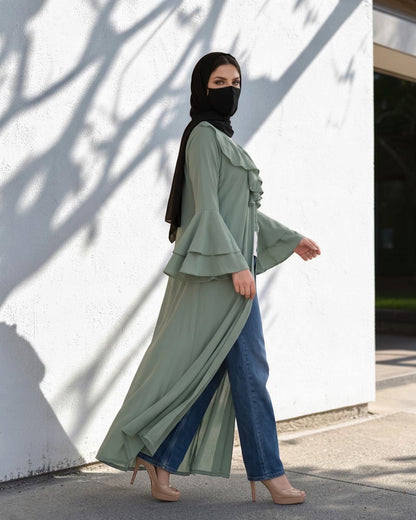 Layered Yoke Shrug for Abaya with Flared Bell Sleeves