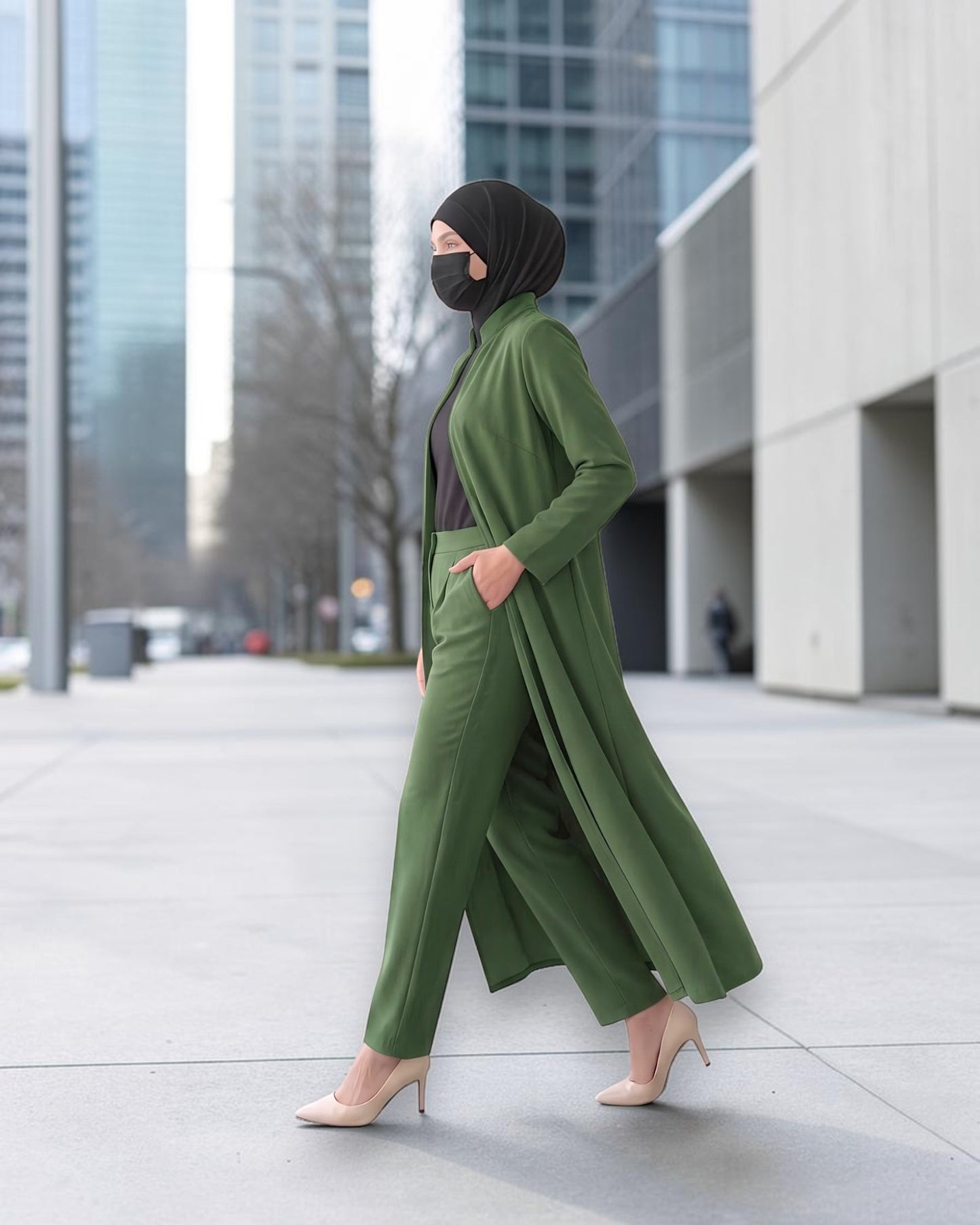 Modest Workwear Long Top with Hijab | Optional Pant |Jade Green