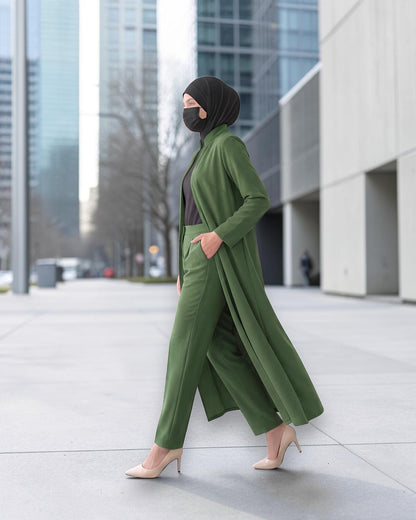Modest Workwear Long Top with Hijab | Optional Pant |Jade Green