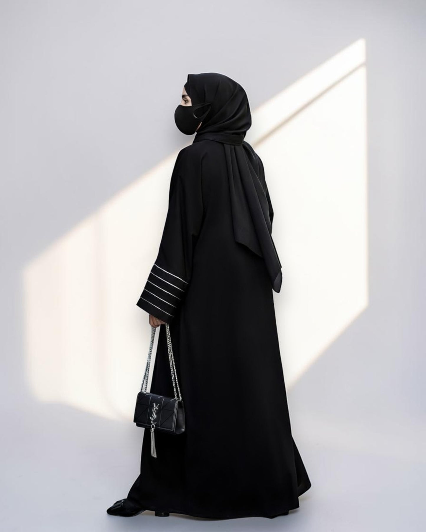 Designer Black Front-Open Abaya with Contrast Piping and Pockets