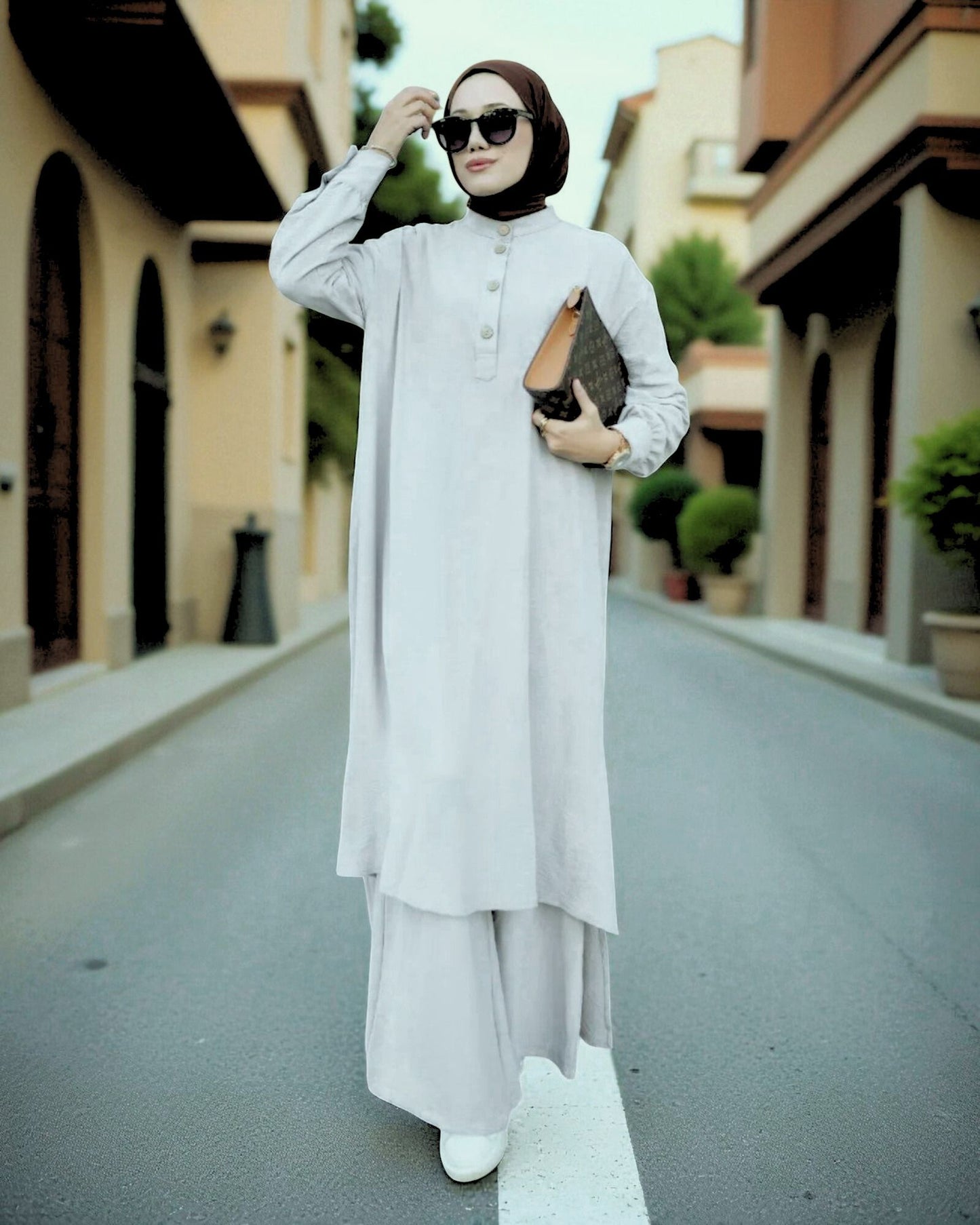 Co-ord Abaya Set for Women Ð Firdaus Fabric with Wide Palazzo & Tunic