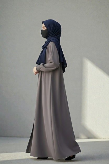 Front Open Abaya with Zipper Opening, Umbrella Flare and Matching Belt