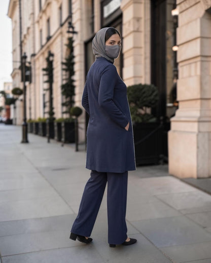 2-Piece Modest Co-Ord Set with Zipper Top & Elasticated Trousers | Optional Hijab