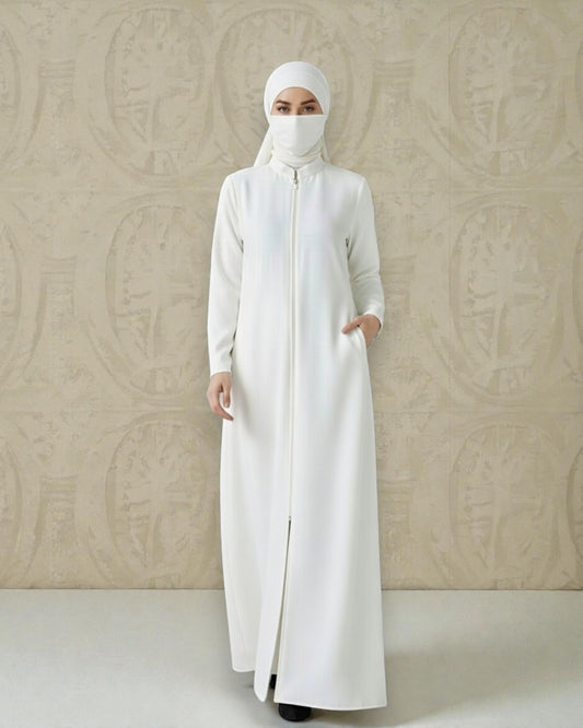 Elegant Front Open Abaya in Premium Firdaus Fabric with Full Zipper