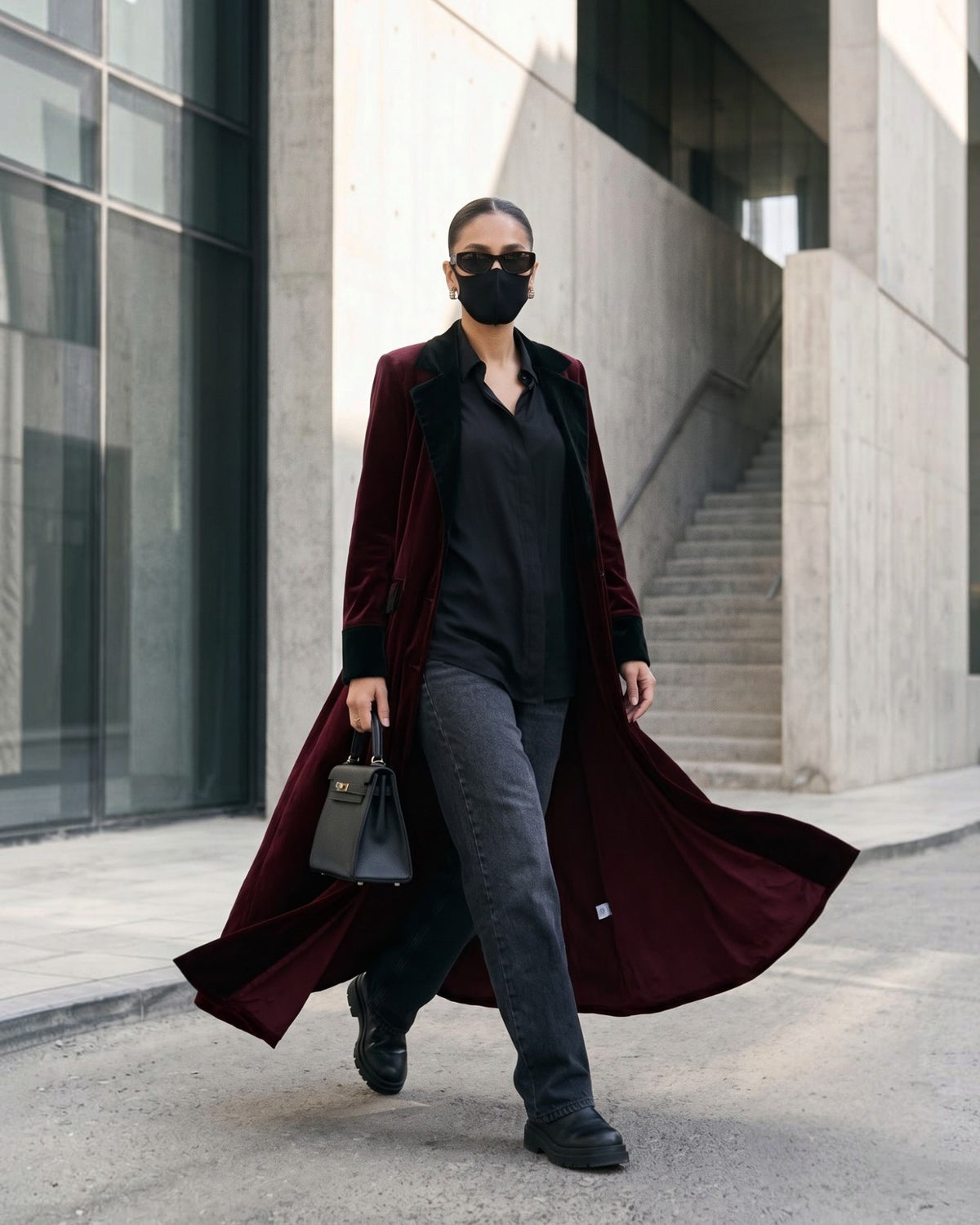 Executive Contrast Velvet Abaya Coat