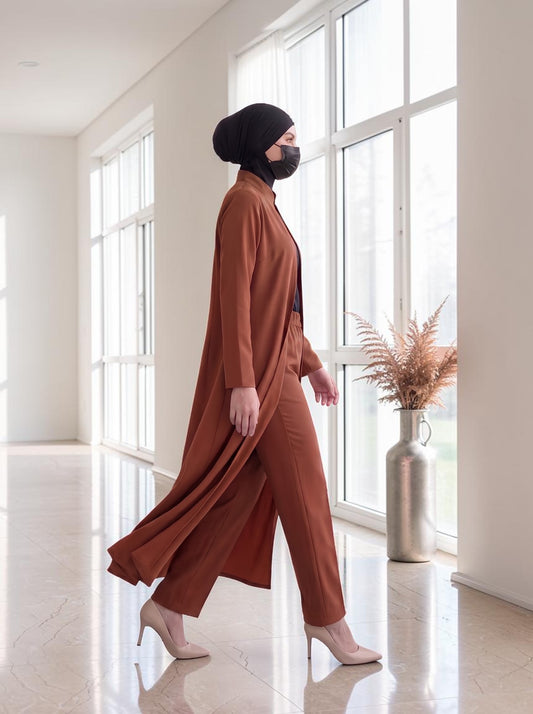 Modest Workwear Long Top with Hijab | Optional Pant |Deep Brick