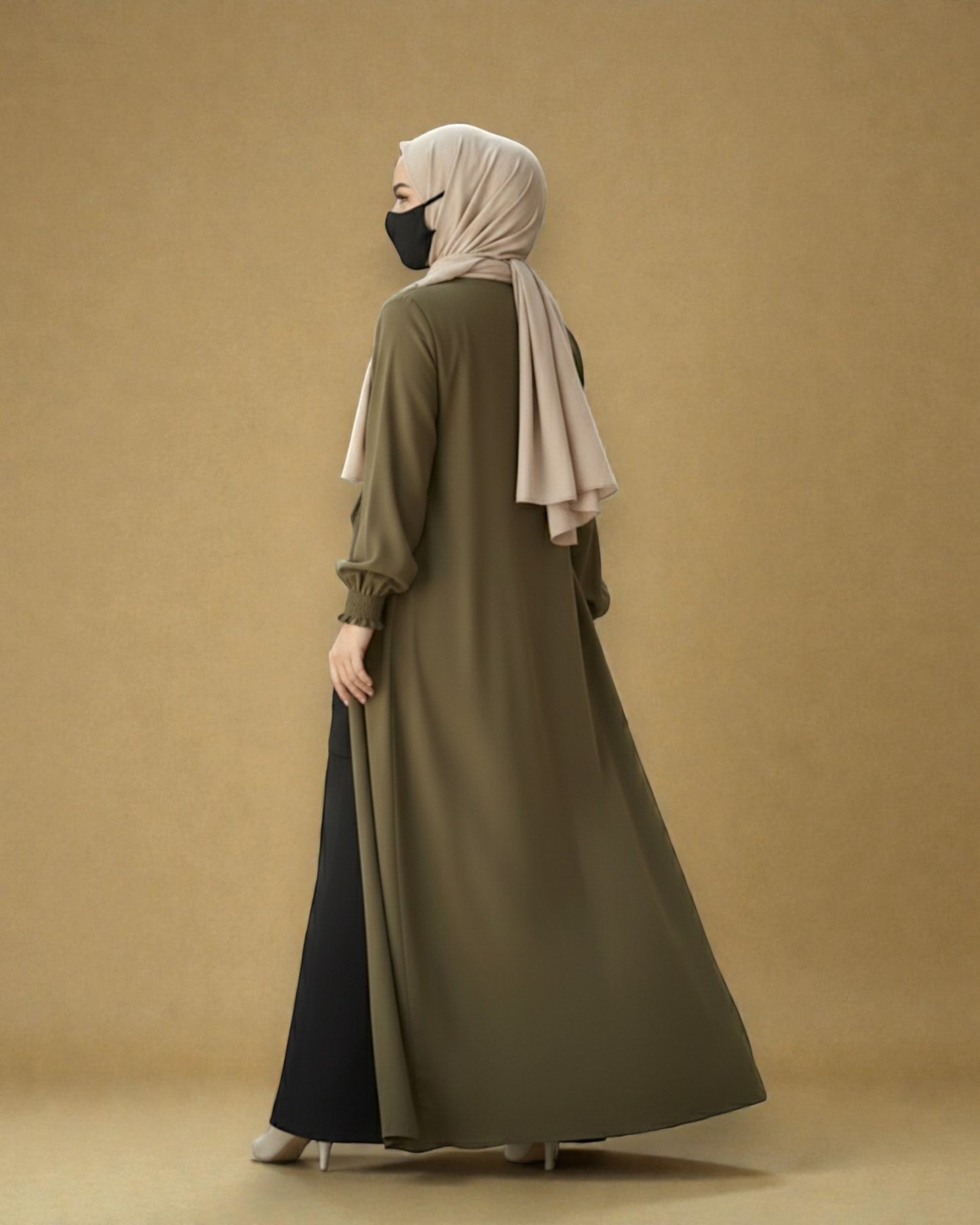 Front Open Abaya with Zipper Opening, Umbrella Flare and Matching Belt