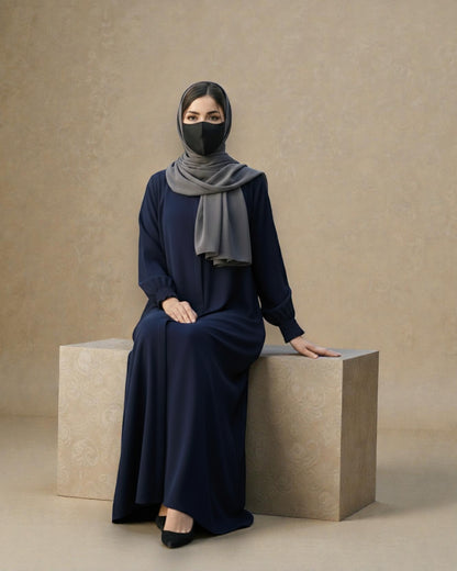 Front Open Abaya with Zipper Opening, Umbrella Flare and Matching Belt
