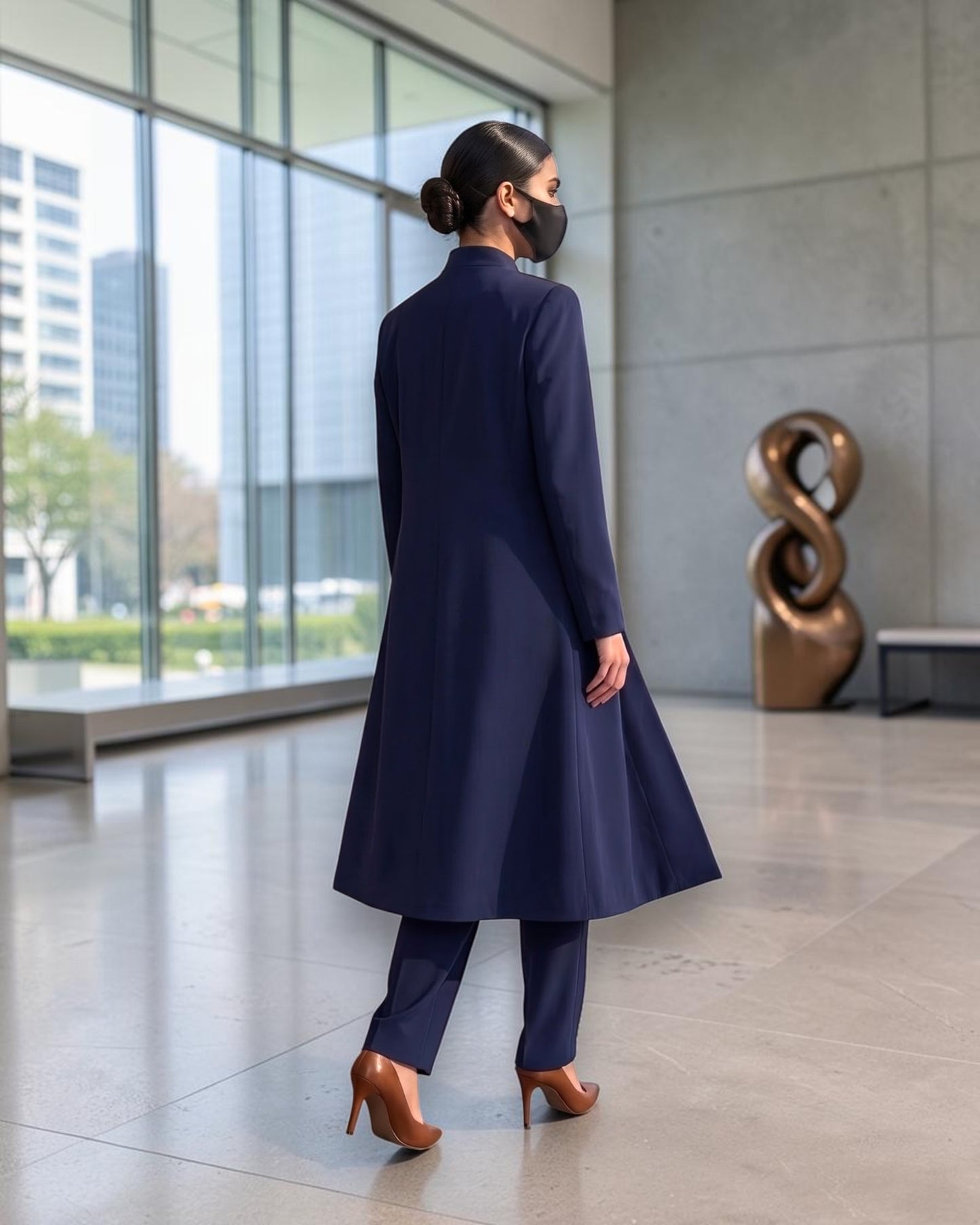 Business Suit for Women with Coat-Style Top | Optional Trouser & Hijab | Navy Blue