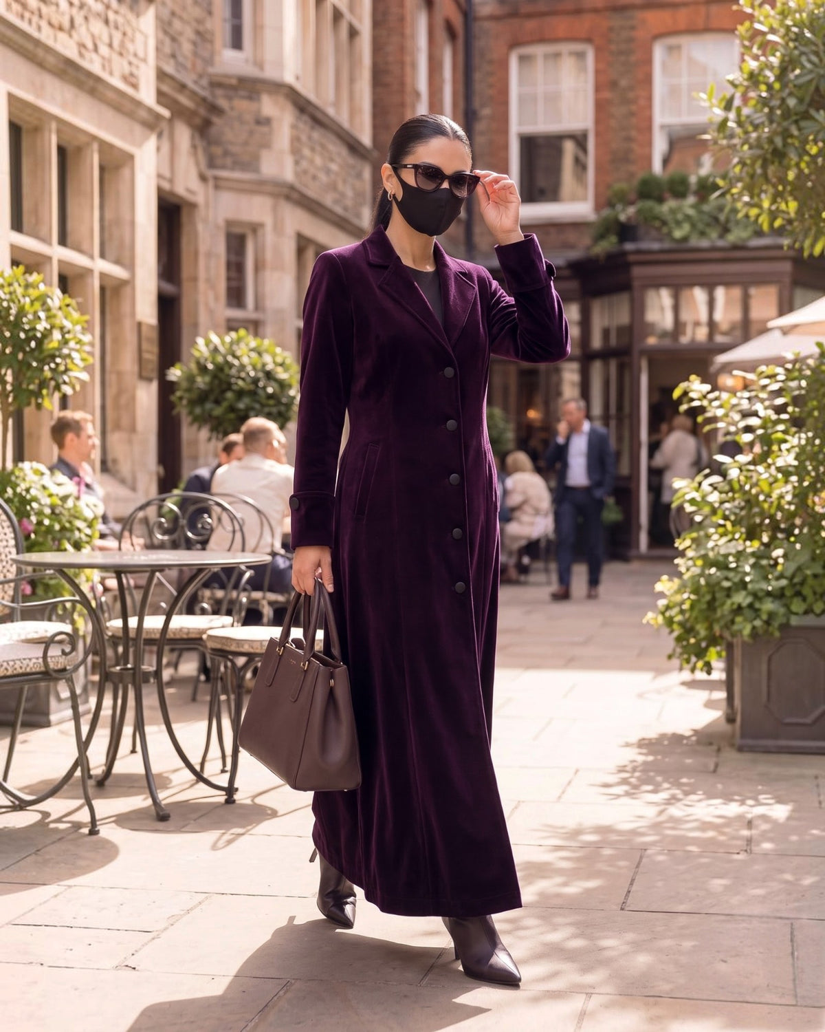 Longline Velvet Coat Abaya with Lapel Collar