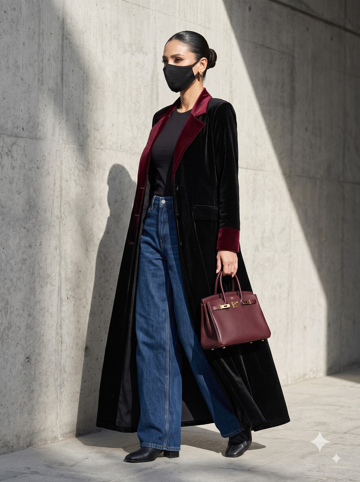 Velvet Coat Abaya with Contrast Lapels