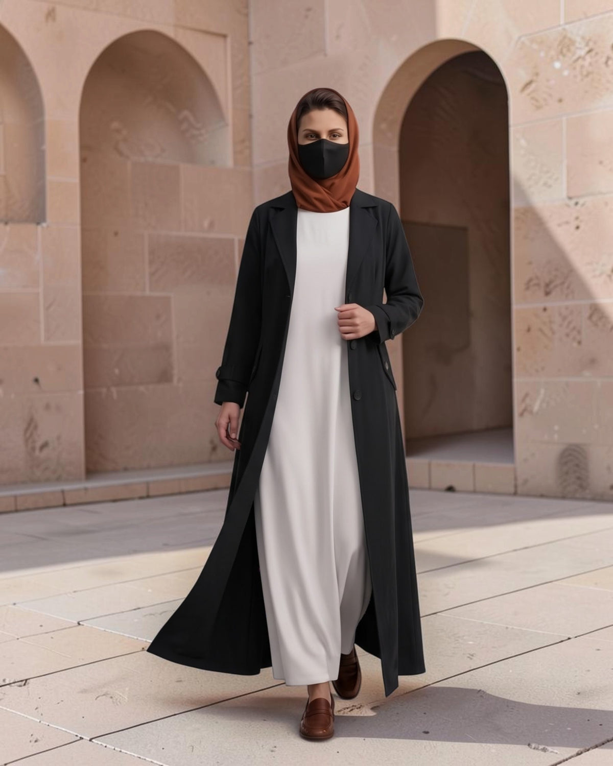 Executive Abaya Coat with Structured Shoulders (Black)