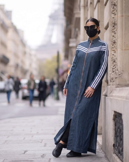 Sport Stripe Denim Zipper Abaya