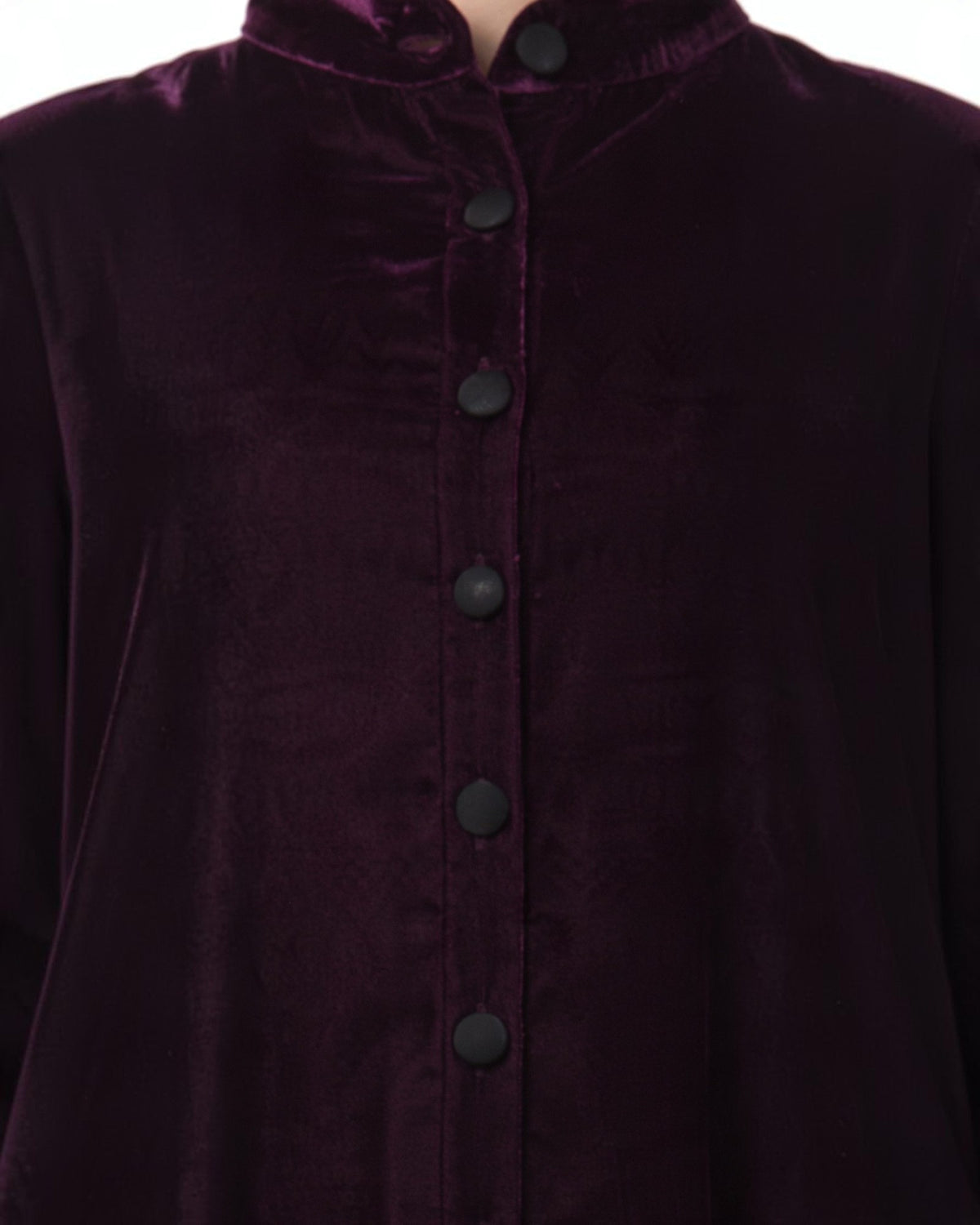 Classic Front Open Velvet Abaya with Covered Buttons
