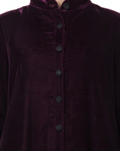 Classic Front Open Velvet Abaya with Covered Buttons