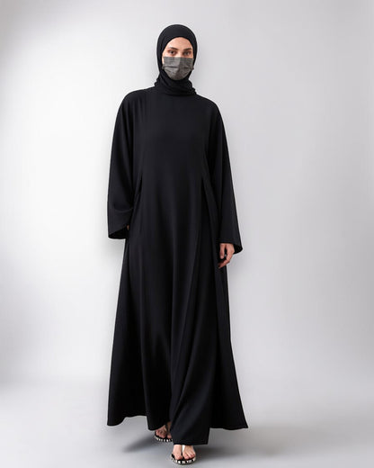 Black Abaya-like Co-ord Set with Long Tunic and Elasticated Bottom