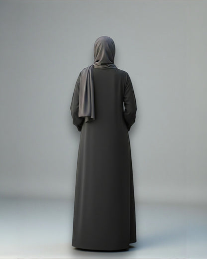 Front Open Abaya with Zipper Opening, Umbrella Flare and Matching Belt