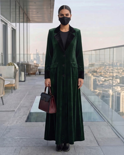 Trending Velvet Coat Abaya with Contrast Lapels