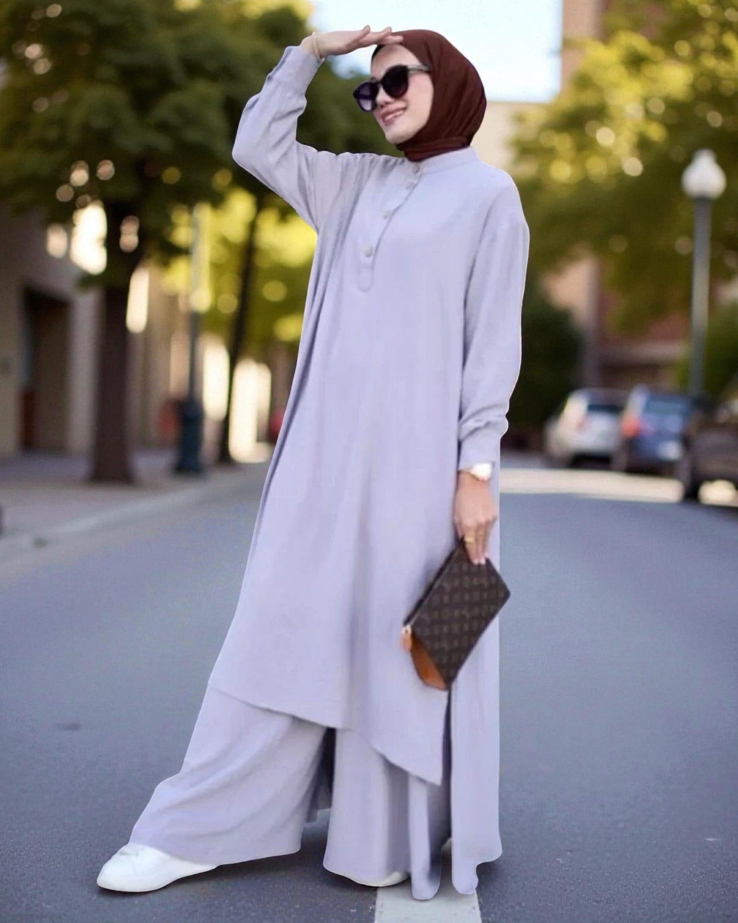 Co-ord Abaya Set for Women Ð Firdaus Fabric with Wide Palazzo & Tunic