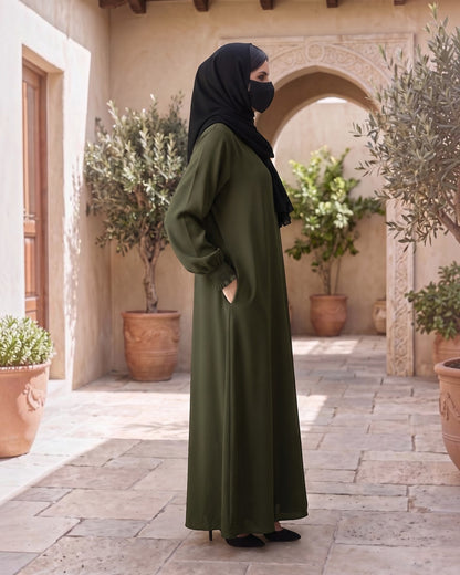 Front Open Abaya with Zipper Opening, Umbrella Flare and Matching Belt