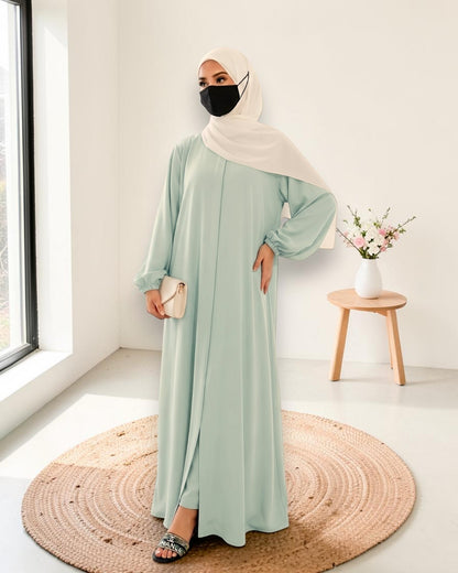 Designer Mahram-Abaya with Concealed Zipper and Inward Pleats-Dull Sky Blue