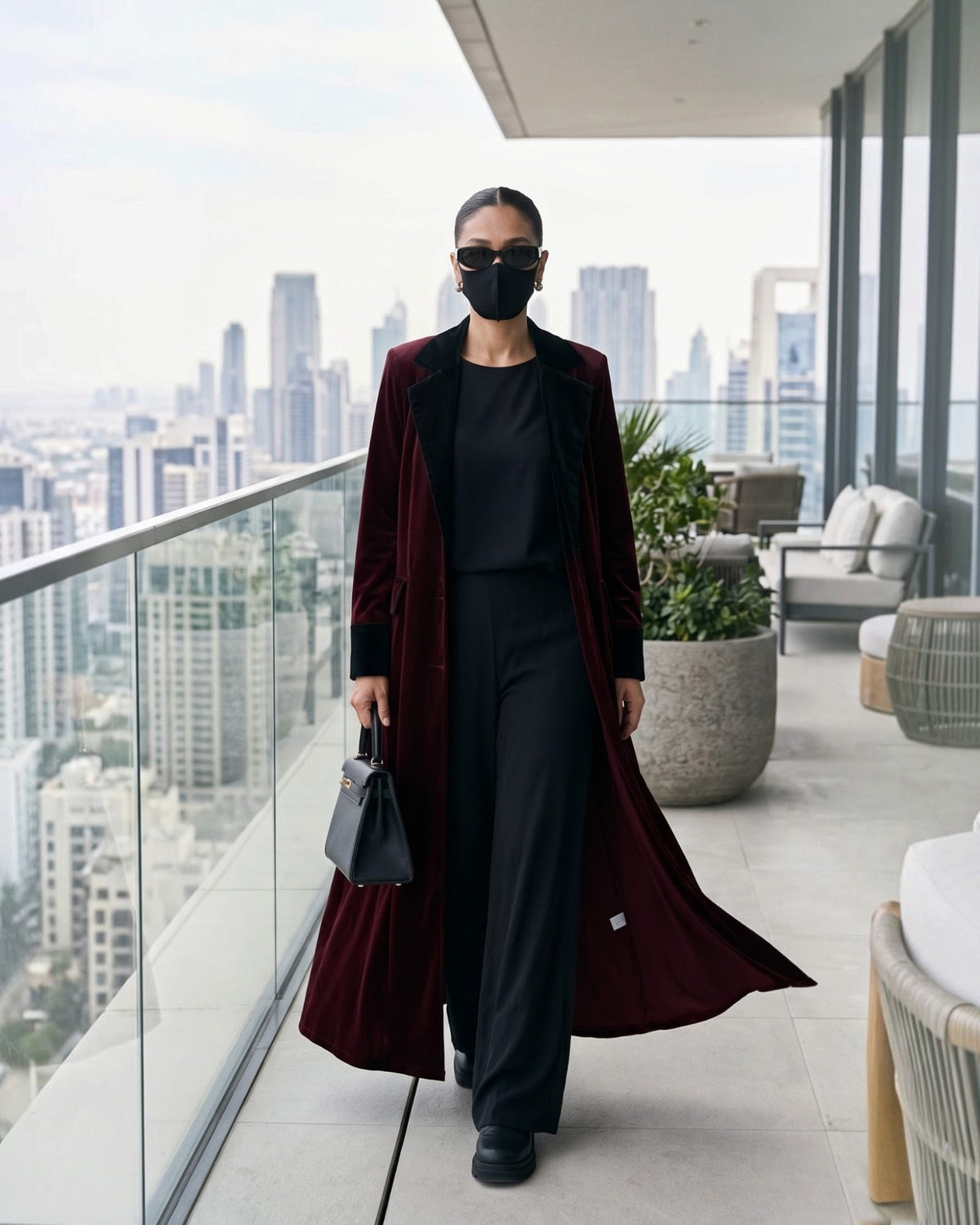 Executive Contrast Velvet Abaya Coat