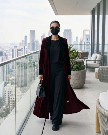 Executive Contrast Velvet Abaya Coat