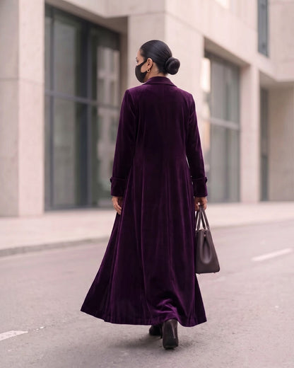 Longline Velvet Coat Abaya with Lapel Collar