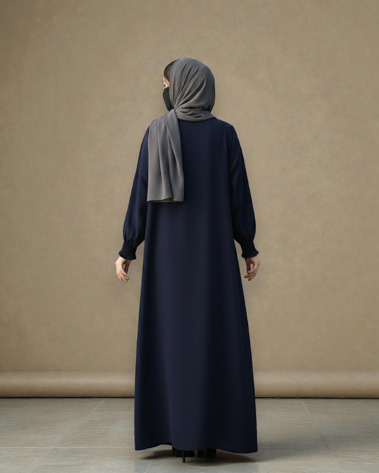 Front Open Abaya with Zipper Opening, Umbrella Flare and Matching Belt