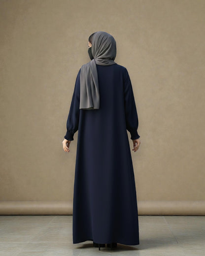 Front Open Abaya with Zipper Opening, Umbrella Flare and Matching Belt