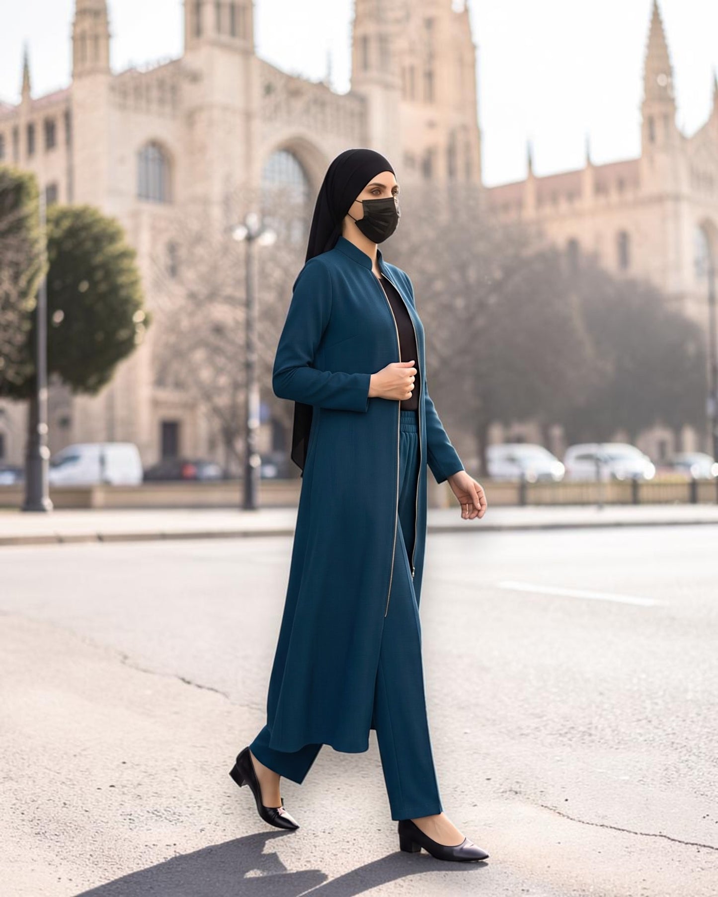 Modest Workwear Long Top with Hijab | Optional Pant |Dark Teal