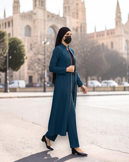 Modest Workwear Long Top with Hijab | Optional Pant |Dark Teal