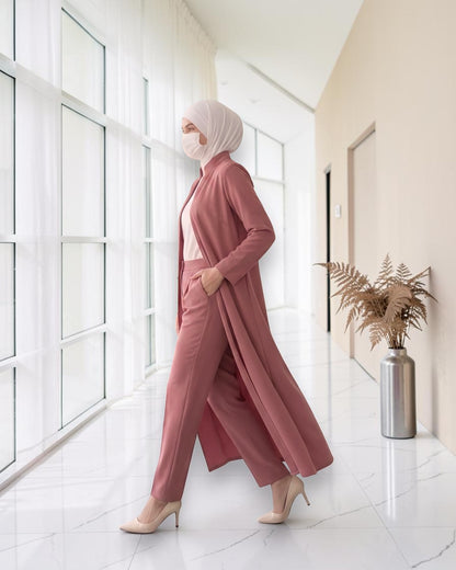 Modest Workwear Long Top with Hijab | Optional Pant |Puce Pink