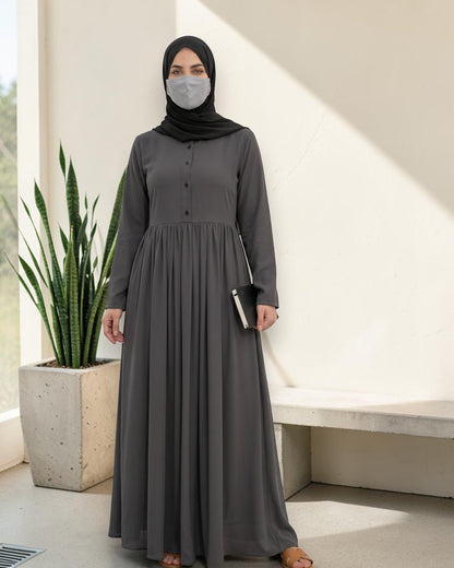 Stylish Umbrella Flare Mahram-Abaya with a Belt and Hijab in Firdaus Fabric