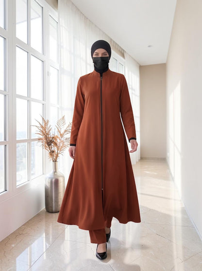 Modest Workwear Long Top with Hijab | Optional Pant |Deep Brick