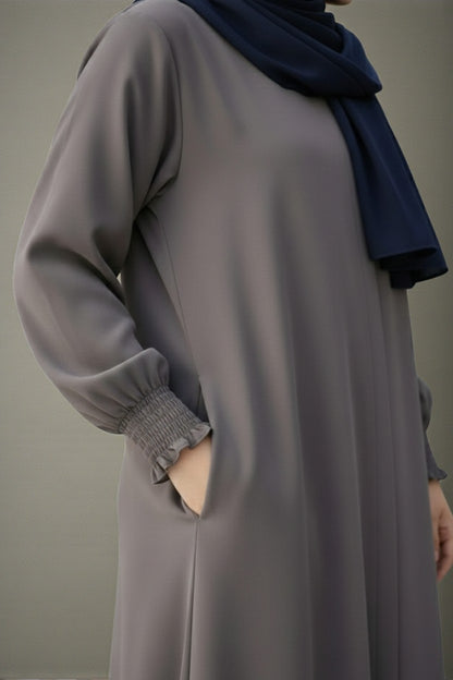 Front Open Abaya with Zipper Opening, Umbrella Flare and Matching Belt
