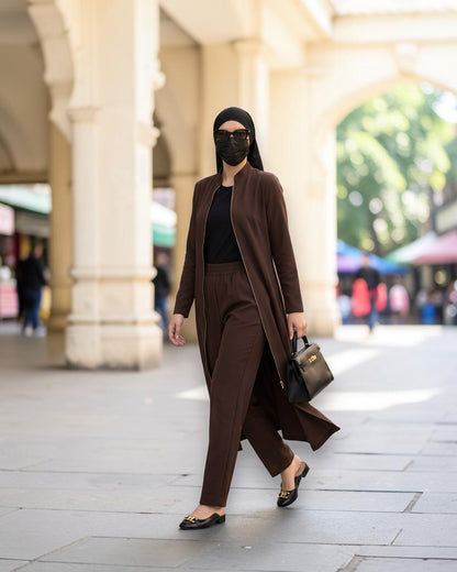 Modest Workwear Long Top with Hijab | Optional Pant | Brown