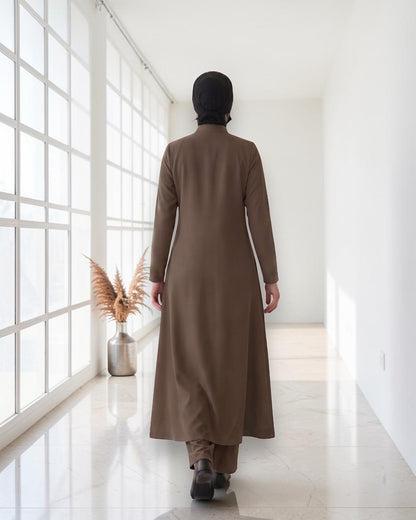 Modest Workwear Long Top with Hijab | Optional Pant |Taupe
