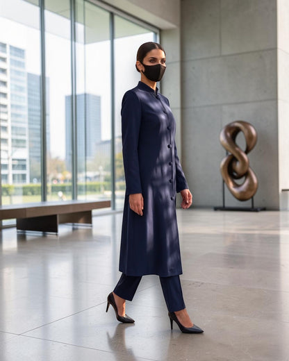 Business Suit for Women with Coat-Style Top | Optional Trouser & Hijab | Navy Blue
