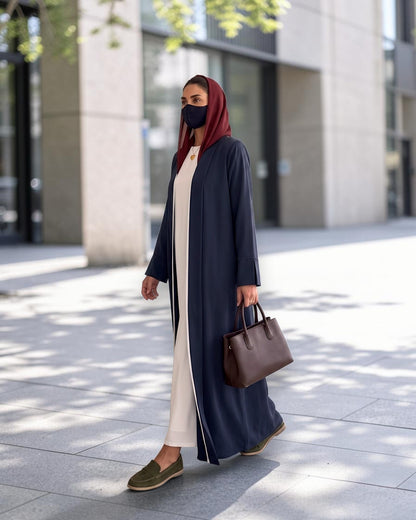 Open Abaya Shrug with Hijab & Optional Inner | open-abaya-shrug| Navy Blue