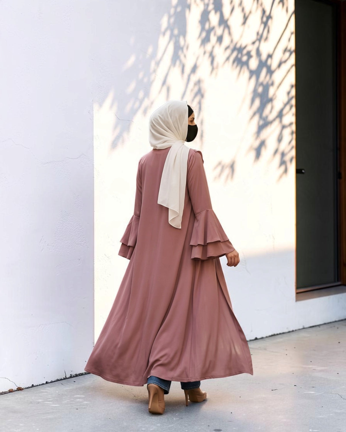 Ruffle Yoke Cardigan Abaya with Statement Bell Sleeves