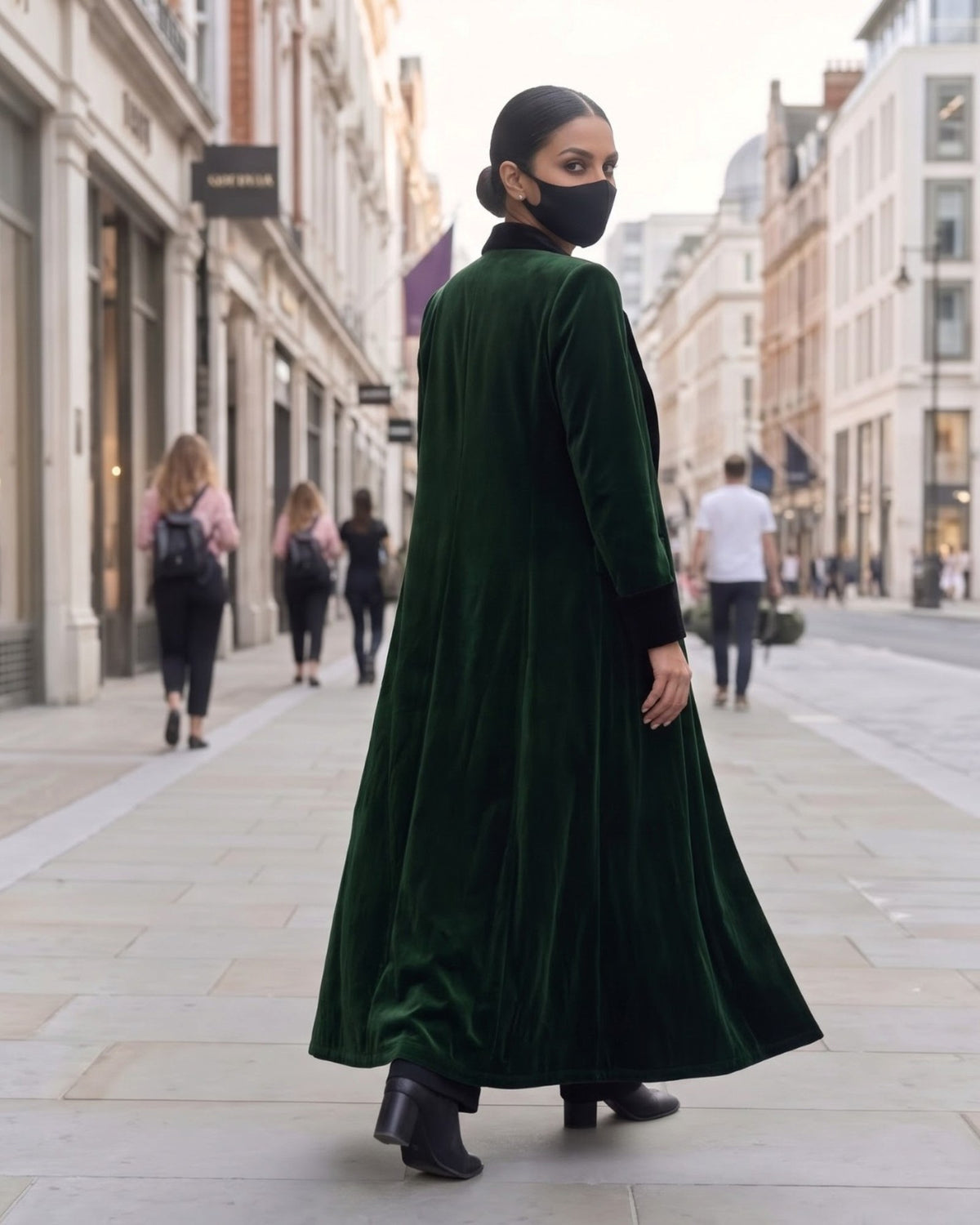 Trending Velvet Coat Abaya with Contrast Lapels