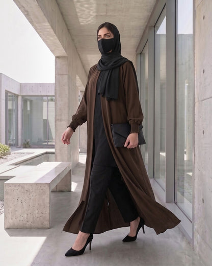 Front Open Abaya with Zipper Opening, Umbrella Flare and Matching Belt