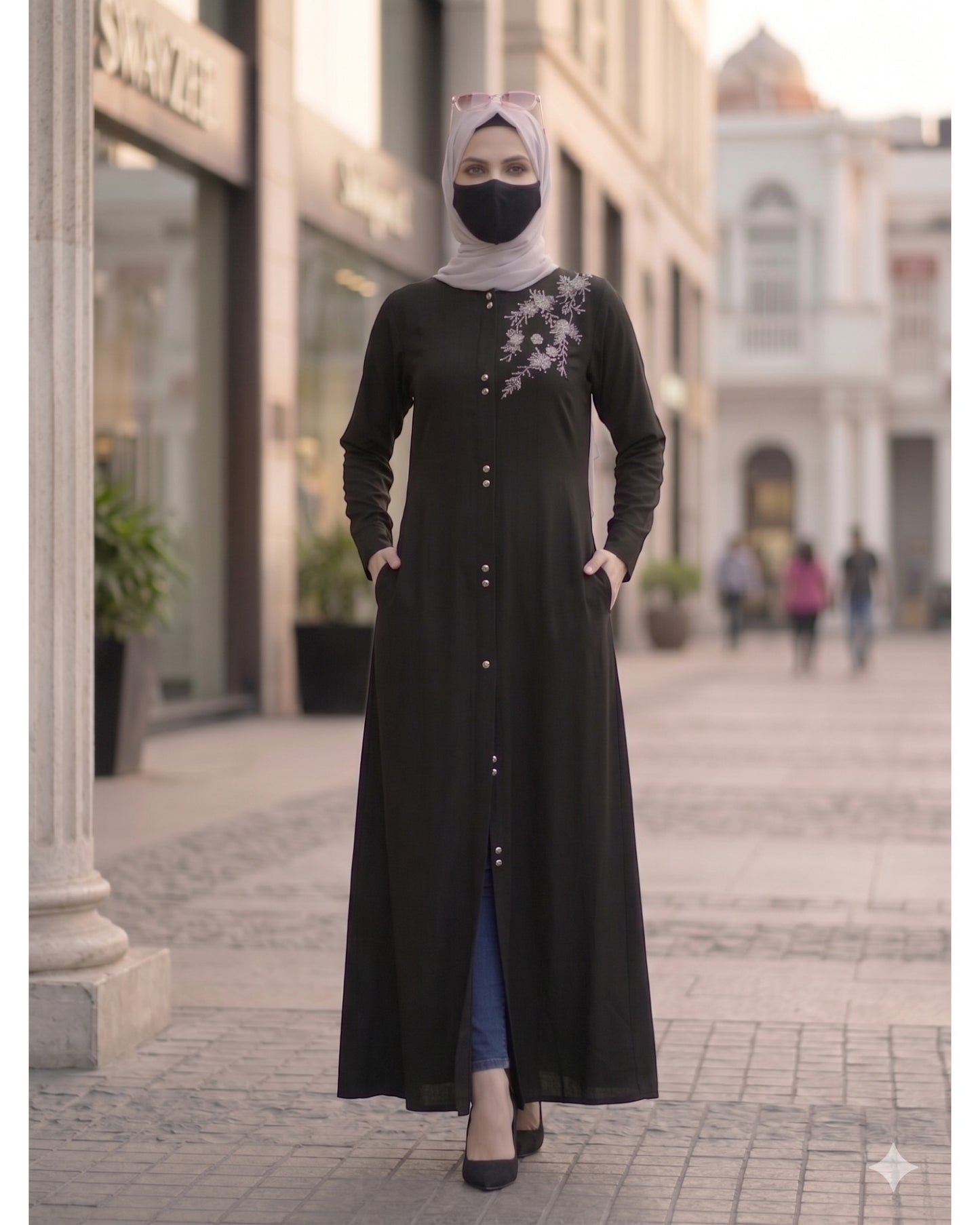 Black  Mahram-Abaya For Wedding  with Handwork Embellishments
