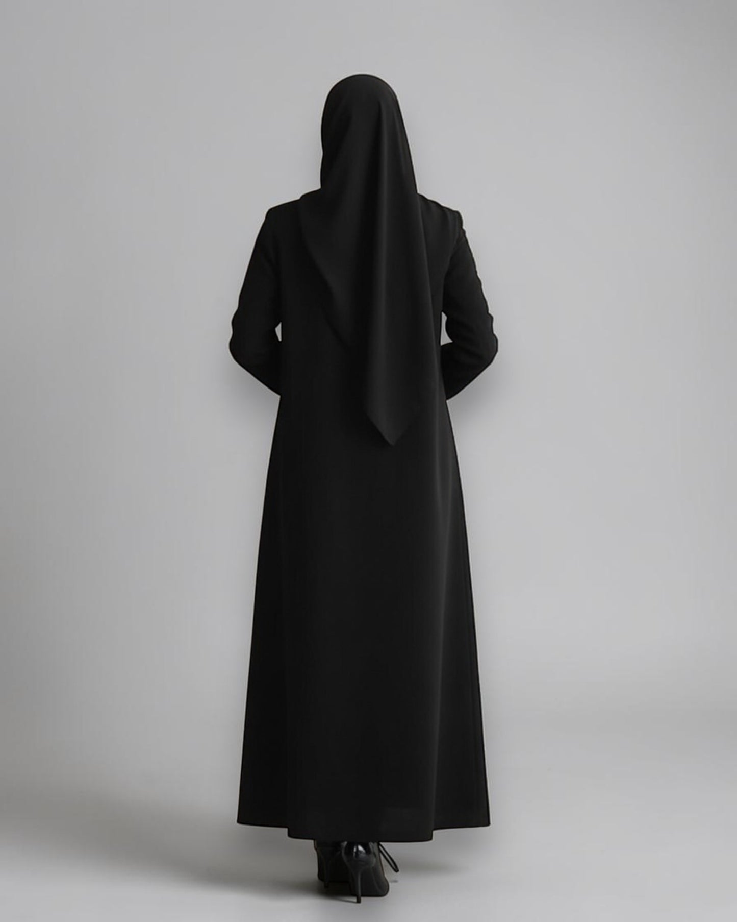 Mahram Black Flow Crepe Coat-Style Abaya without Lining