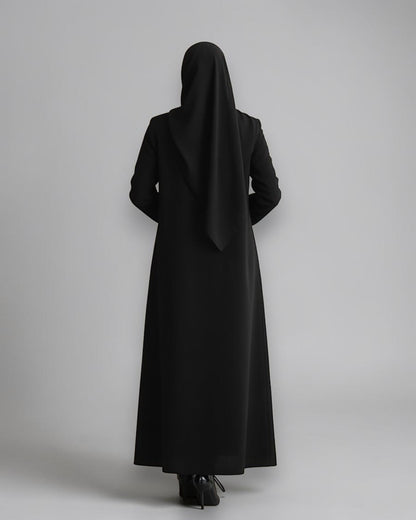 Mahram Black Flow Crepe Coat-Style Abaya without Lining
